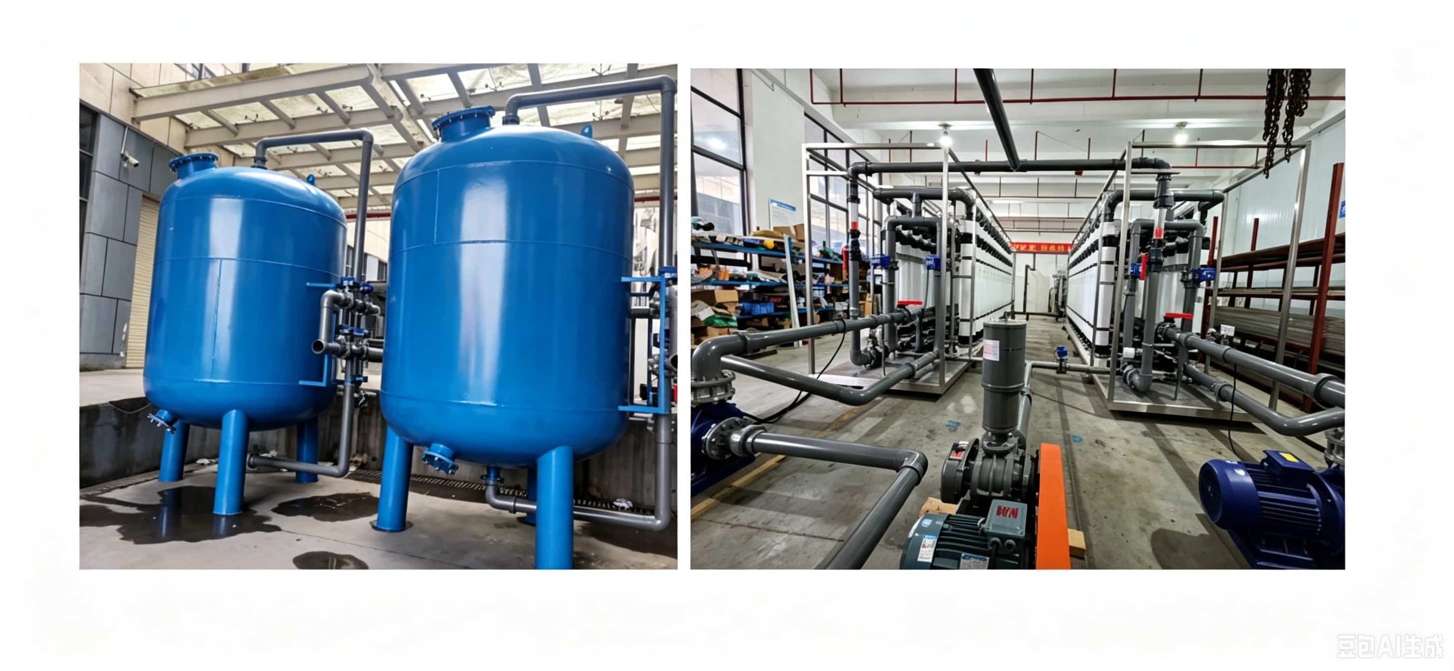 Stage 1 Pre-treatment: Heavy-duty media sand pressure filters working alongside the PVDF Ultrafiltration skid